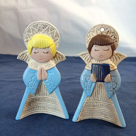 Ceramic Singing Angels Christmas Ornaments Vintage Hand Painted Replacements - Picture 2 of 13